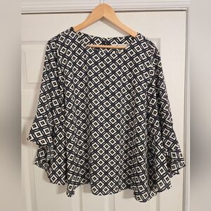 Kasper blue Geometric Patterned Blouse size XL